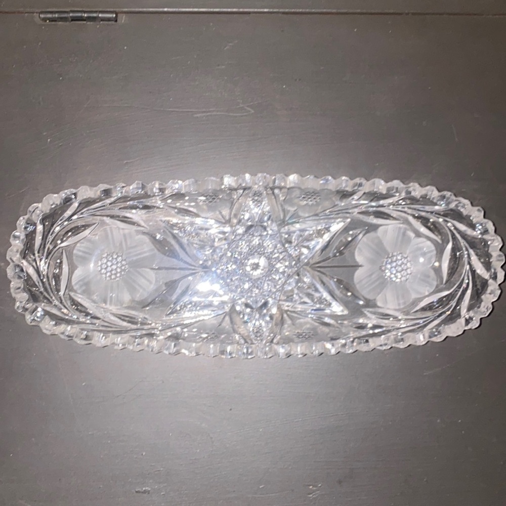 Vintage American Brilliant Cut Glass Celery Dish with Sawtooth Rim